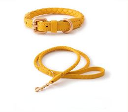 Leren halsband en riemset, verstelbare PU-halsband met D-ringgesp, zachte duurzame gevlochten riem en halsbandset voor kleine middelgrote grote honden