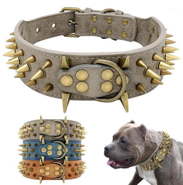 Collar de cuero para perros con púas y tachuelas para mascotas, púas rojas y negras de 2 pulgadas de ancho para perros de razas medianas y grandes, collares para perros Pitbull Mastiff1 Leas1916490