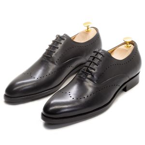 Lederen kledingschoenen Echte klassieke heren Oxford Handgemaakte veter trouwpak Schoenen Business Office Formele schoenen voor mannen