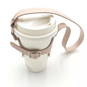 Boissons en cuir manipulé porte-manchon réutilisable Drinkware voyage tasse à café chaîne en métal détachable support Portable boisson isolée 1223849