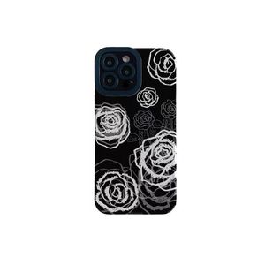 Moda de couro legal flor branca caso de telefone para iphone 15 14 13 12 11 pro max xs x xr 15 plus moda silicone macio preto capa traseira 100 pçs