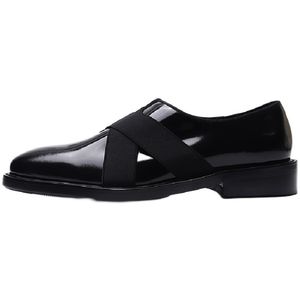Moda de cuero Genuino elástico Cord Men Classics Black Men S Zapatos puntiagudos de punta Handmá