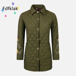 Leer Fdfklak 2021 Herfst Winter Nieuwe Dames MidLength Grote Maat Plaid Gewatteerd Borduren Opstaande Kraag Lange Mouwen Katoenen Jas