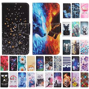 Lederen flip -portemonnee kisten voor iPhone 14 Pro Max 13 Mini 12 11 XS XR 7 8 Cartoon Flower Butterfly Print Cat Tiger Bow Dog ID Kaarthouder Stand Cover Sage Pak