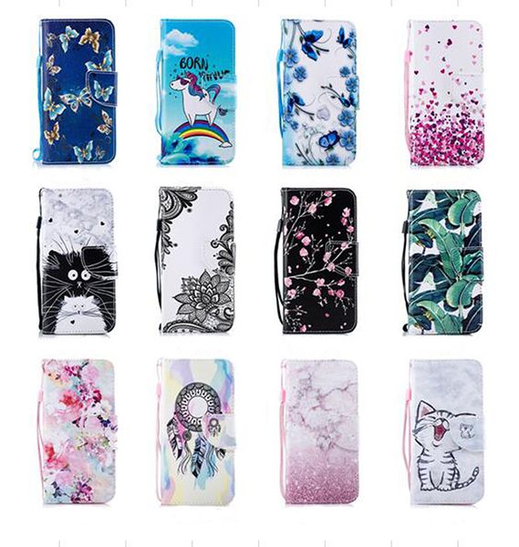 Cajas con volteadas de cuero para Samsung A32 A52 A72 A42 A12 A22 5G S21FE Xcover 5 S21 PLUS Flower Totoro Lace Butterfly Heart Cat ID Slot Holder Cubierta