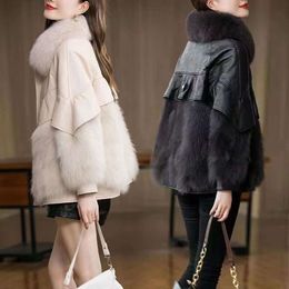 Cuir pour femmes 2023 hiver nouvelle Version coréenne PU Imitation fourrure de renard haut de gamme mi-long manteau 895966
