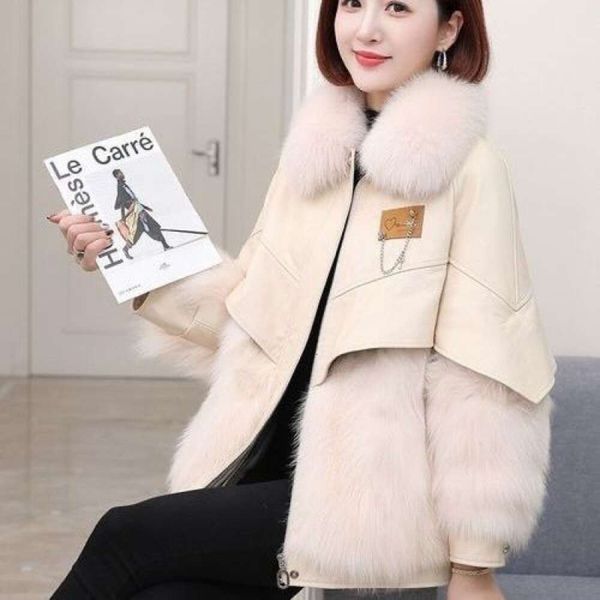 Cuero para mujer invierno 2023 nueva versión coreana PU piel de zorro de imitación abrigo Haining de longitud media 661363