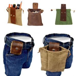 Leather Foraging Pouch Outdoor Drawstring Bags Waxed Canvas Garden Fruit Picking Waist Bag Jungle Camping Hiking EDC Tool Storage 228 H1