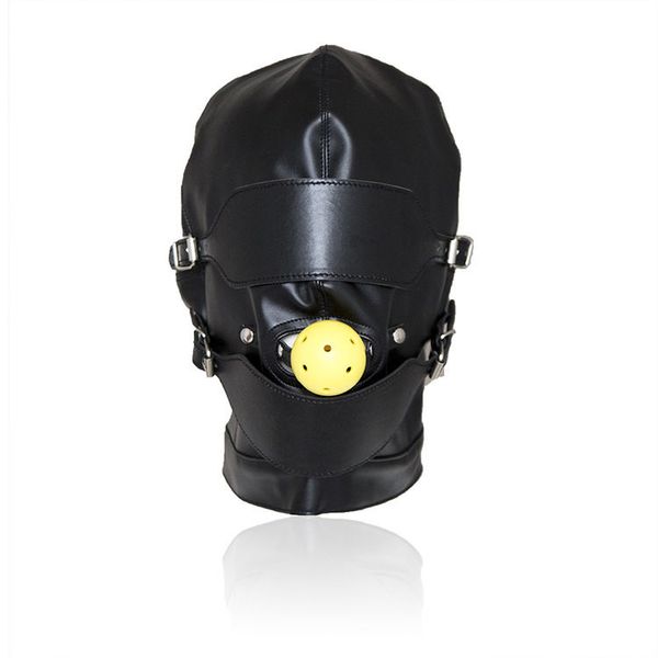 Jouets pour adultes en cuir masque complet avec les yeux bandés capuche avec boule de bouche Gag Bondage fétiche GIMP jouet TT23 # R501