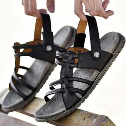 Cuir authentique haute qualité sandales pour les hommes 2024 Fashion d'été Souppe gladiateur confortable Sandalies de randonnée de plage masculine 5 Comtable