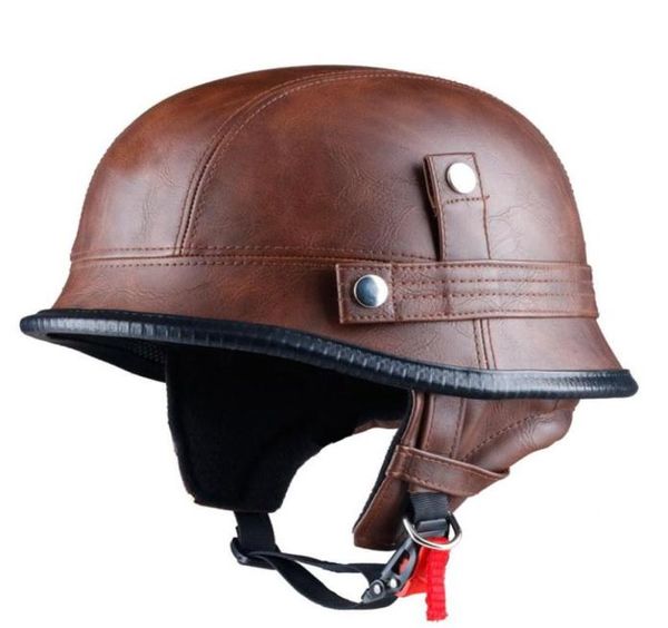 Cosco de motocicleta de cuero de cuero estilo alemán retro y vintage de carpinteros aprobado con visera para el hombre y la mujer306n9781687