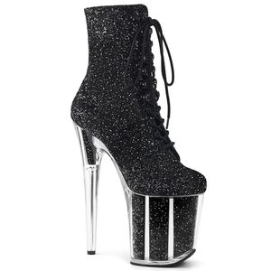 Lederen glitterlaarzen 2024 Martin sexy 20 cm dame chunky hoge hakken ridder dames enkel laarsjes platform ronde teen feest trouwschoenen veter dans nachtclubs 593