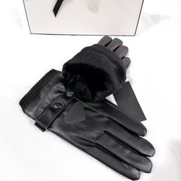 Gants en cuir Gants de créateur Cinq doigts Gants d'hiver chauds pour femmes Noir Automne et hiver Gants en cuir d'extérieur en polaire