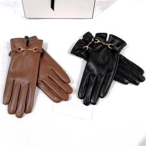 Gants en cuir Gants de créateur Cinq doigts Gants d'hiver chauds pour femmes Noir Automne et hiver Polaire Gants en cuir d'extérieur Gants noirs Gants marron