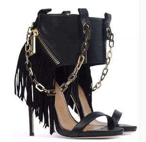 Cuir Gold Chain Fashion Fashion Black Femmes Design Gladiator enveloppe de cheville Pildels High Heel Sandals Knight Zipper-up 48