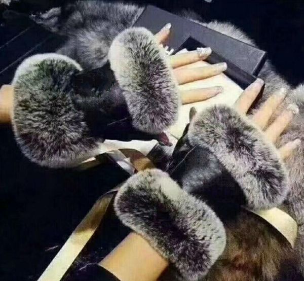 Gants en cuir demi-doigt pour femmes automne et hiver fourrure de lapin polaire peau chaude cinq doigts Glove5571130