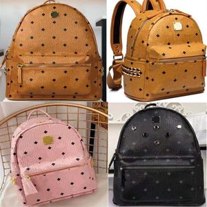 Bolsos de cuero de alta calidad, 2 tamaños, hombres, mujeres, mochila escolar, famosa impresión de remaches, mochilas, bolsos de diseñador para mujer, niño y niña bac275r