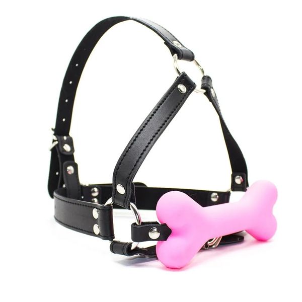 Harnais en cuir têtes Bondage ceinture chien os bouche bouche bâtonnet adultes esclaves bdsm restreintes outils sexuels pour les couples jouets érotiques