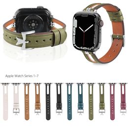 Lederen holle slanke taille 14 mm ultra fijne riemen band fit iWatch Series 7 6 SE 5 4 3 voor Apple Watch 41 42 44 45 mm polsbandje