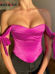 Leer InstaHot Y2K Satijn Vrouwen Bandage Crop Tops Mouwloos Zomer Slanke Sexy Elegante Vintage Corset Onregelmatige Zoom 2021 Vrouwelijke Kleding