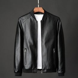 Chaqueta de cuero Bomber, chaqueta de motocicleta para hombre, chaqueta de béisbol de PU de motorista negra, chaqueta informal de moda de talla grande 7XL para hombre 240103