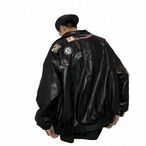 Veste en cuir mâle belle bombe rue moto vêtements printemps automne veste ample coréen uniforme de baseball veste décontractée Z7s6 #