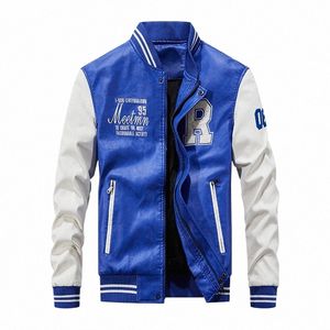 leren jas heren bommenwerper baseballjack biker pu jas faux pilot varsity fleece college top leer zwart slim fit motorfiets Y8pI #