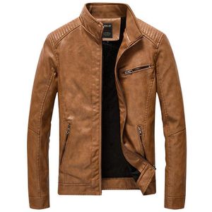 Chaqueta de cuero para hombre Casual Slim Fit Stand Collar Washed PU Faux Leather Coat Mens Thick Plus Velvet Motercycle Bomber Chaquetas 5XL S191019