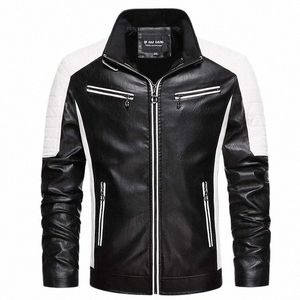 Veste en cuir hommes col montant Slim Pu veste en cuir Fi Moto manteau causal hommes Moto Biker manteau en cuir automne hiver M9JM #