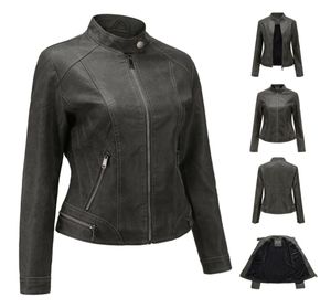 Lederen jas vintage voor dames punk motorfiets jas faux pu jas plus maat bovenkleding zipper slanke dame jassen 7460925