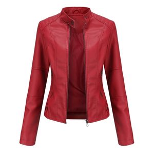 Veste en cuir femmes automne printemps femmes Moto Biker veste à glissière rouge noir abricot café manteau dames vêtements d'extérieur marron 211110
