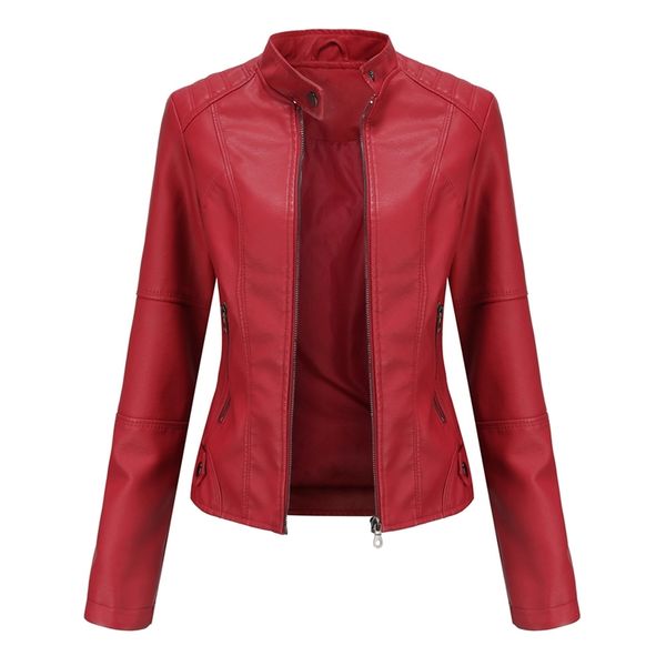 Veste en cuir femmes automne printemps femmes Moto Biker veste à glissière rouge noir abricot café manteau dames vêtements d'extérieur marron 211110