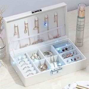 Lederen sieraden organizer ring hanger oorbellen ketting opbergdoos vrouwen display boxes cosmetica schoonheid container behuizing 210922