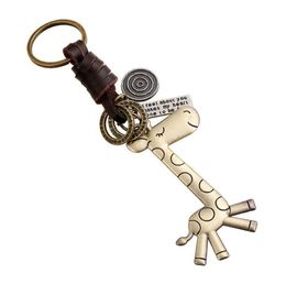 Keychain en cuir mignon petit cadeau alliage girafe rétro de clés de tissage entier pour Noël cadeau6832247