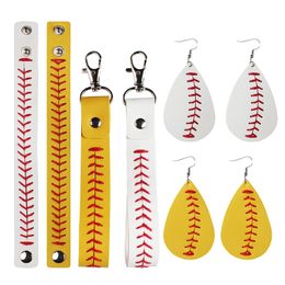 Lederen sleutelhanger hanger creatieve honkbal oorbellen armband tassen decoratie dames mode sieraden accessoires