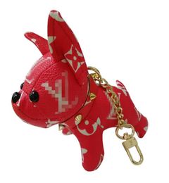 Keychains en cuir clés de bulldog clés de chèque de chien floral porte-anneau femme 039S de sac de filles décor men039S