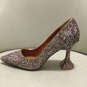 Lederen dame dames 2021 Dames kledingschoenen Glitter echte schapenvacht 9,5 cm beker hoge hakken pumps puntige sandalen plundering teen slip-on bruiloftsfeest 35-43 5 5