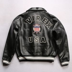 Veste noire en peau de mouton à revers en cuir Avirex, combinaison de vol athlétique décontractée, USA Xl3y, offre spéciale, 1975