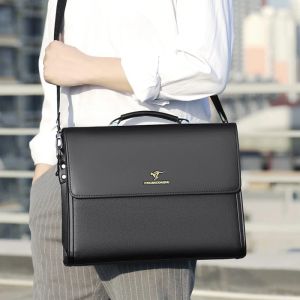 Lederen luxe aktetassen voor mannen Designer Work Business Tote Bolsas Black Handtas Schouder Lawyer Square A4 Side Crossbody Bag