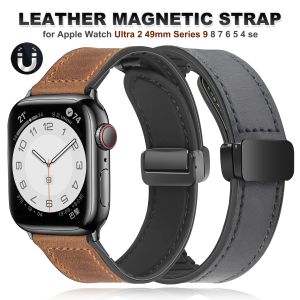 Leather Magnetic Loop Strap for Apple Watch Ultra 2 Band 49mm 45 41mm 42 44mm 38 40mm Bracelet for iWatch Series 9 8 7 6 5 4 se