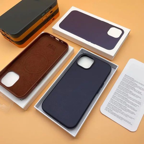 Funda de cuero magnética para teléfono para iPhone 15 14 Pro Max Funda compatible con funda de cuero MagSafe PU para teléfono celular Con paquete minorista oficial