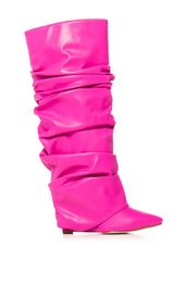 Lederen Martin Lady Booties Wedge Heels 2024 High Long Boot Boots Women Thigh Booties Pillage Tenen Camouflage Color Wedding Pile Up Shoes Siz 34-43 102 T-Hoge IES