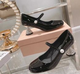 Escarpins Mary Jane en cuir, chaussures habillées, talon mi-bijou, noir, blanc, sandales en tissu technique métallisé, cristaux, talons hauts