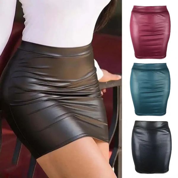 Cuero mate delgada mini moda sexy pu falda de cintura corta de la cintura coreana ropa de calles streetwear 240426