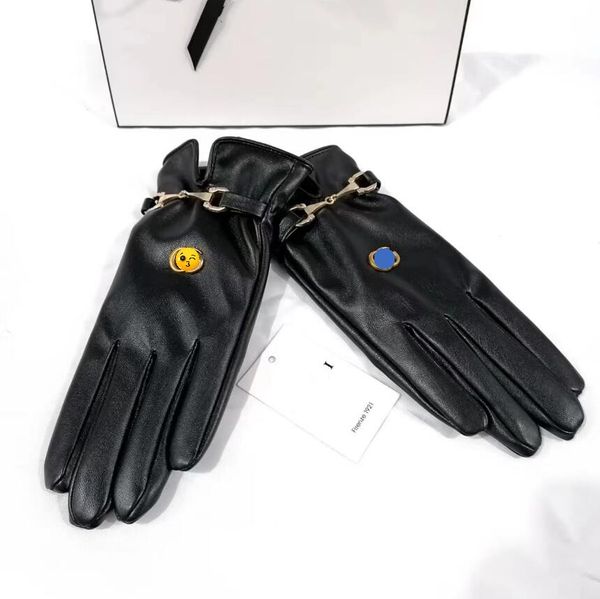 Gants en cuir à cinq doigts pour hommes et femmes Lettre de marque de créateur de mode imprimée gants chauds épais Sports d'hiver en plein air pur coton de haute qualité