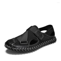 Lederen heren s trend zomers sandalen schoenen strand veelzijdige buitentijden slippers casual sport flat grote sandaalschoen veratiele slipper caluele sport