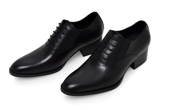 Robe pour hommes en cuir authentique talons hauts Fahsion Round Toe Lace Up Oxford Wedding Shoes Hauteur Augmentation du travail de carrière