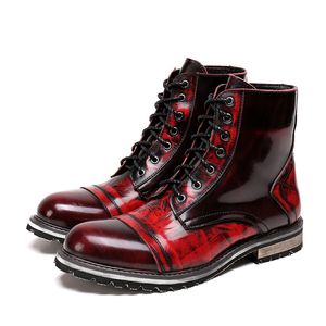 Cuir Mens authentine la mode de la cheville décontractée orteil rond à lacet up martin mec high top bottes de travail militaire ec ec