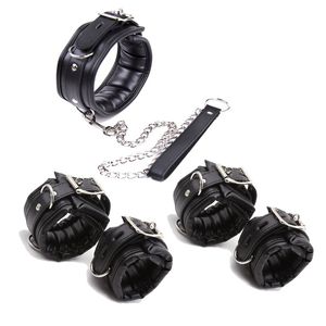 Leer Metail Hart sexy Handboeien Enkelboeien en Kraag Slave Bdsm Bondage Set Speelgoed voor Koppels Erotische Womens Lingerie