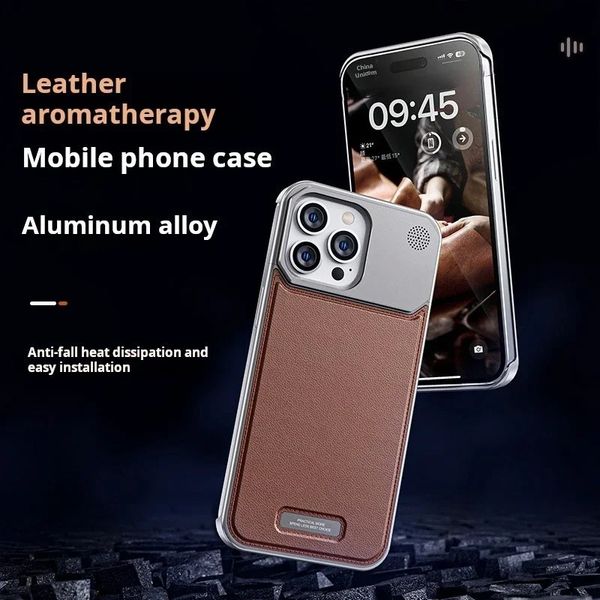 Funda de cuero de Metal para teléfono iPhone, carcasa de aleación de aluminio con carga inalámbrica magnética, 14, 13, 15 Pro Max